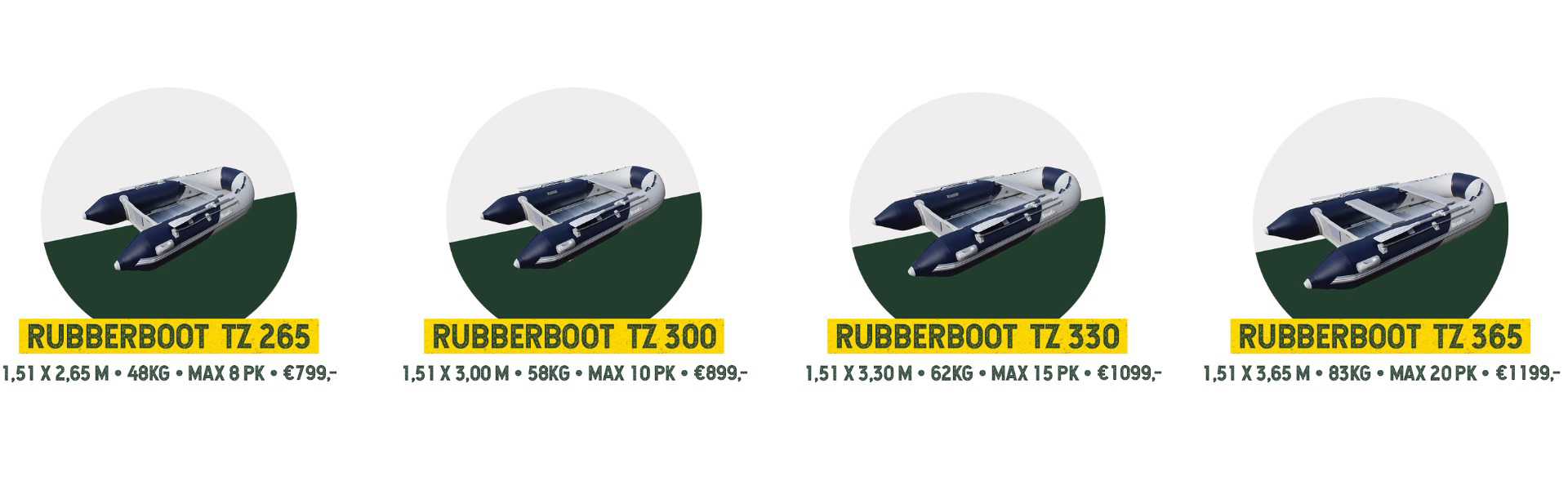 Rubberboten met specificaties
